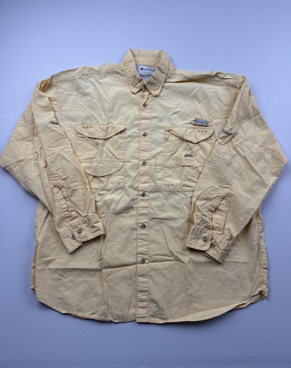 Columbia Sportswear Shirt Mens Large Beige Long Sleeve Fishing Button Up Outdoor